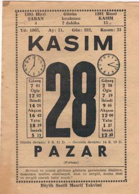 28 Kasım 1965 Takvim Yaprağı EFM(N)3707 - 1