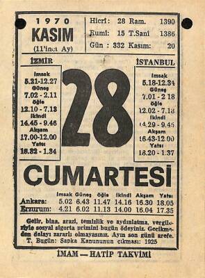 28 Kasım 1970 Takvim Yaprağı - Doğum Günü Hediyesi EFM(N)10760 - 4