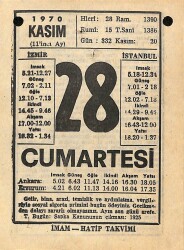 28 Kasım 1970 Takvim Yaprağı - Doğum Günü Hediyesi EFM(N)10760 - 2