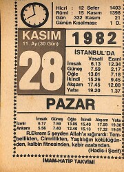 28 Kasım 1982 Takvim Yaprağı - Doğum Günü Hediyesi EFMN15963 - Gökçekoleksiyon
