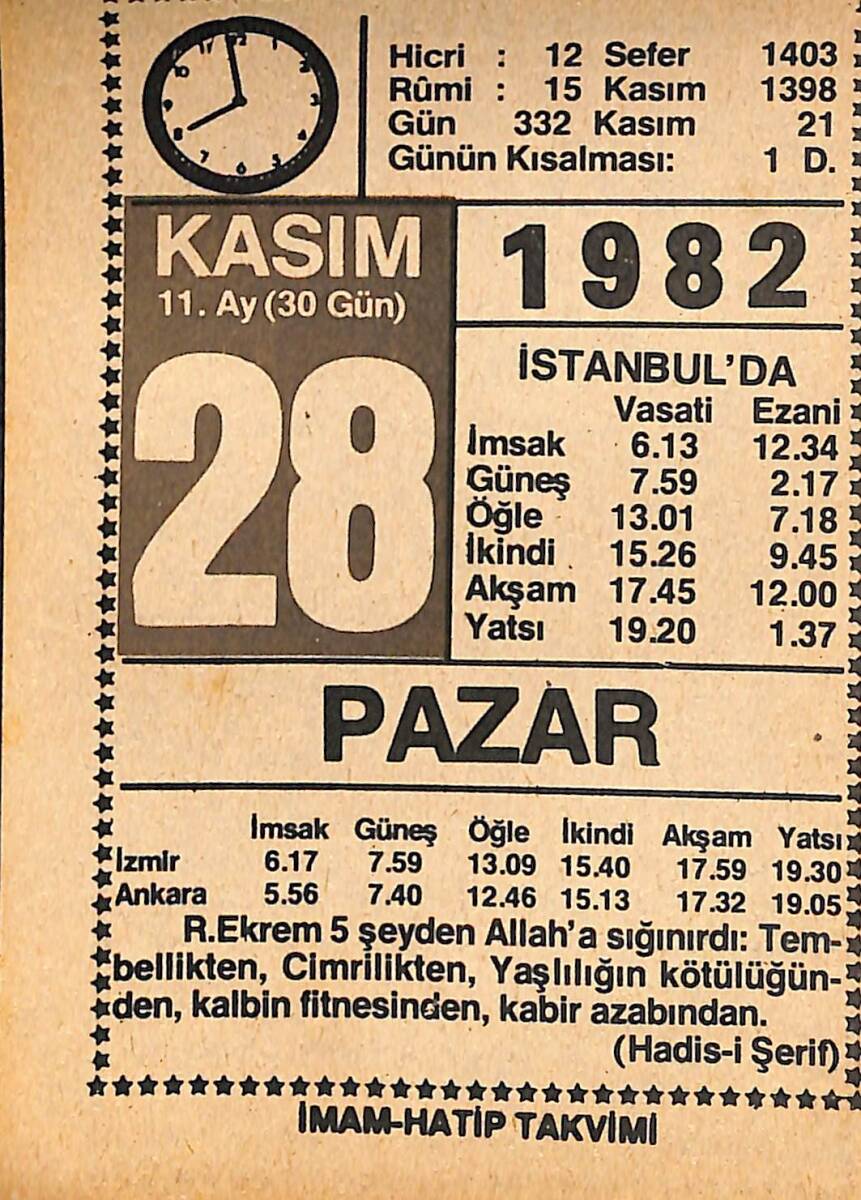 28 Kasım 1982 Takvim Yaprağı - Doğum Günü Hediyesi EFMN15963 - 1