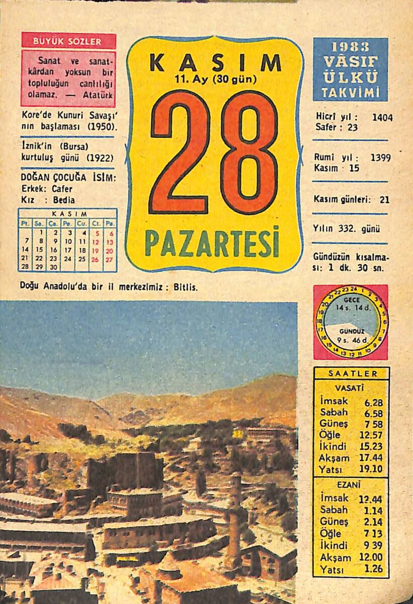 28 Kasım 1983 Takvim Yaprağı - Doğum Günü Hediyesi EFMN14696 - 1
