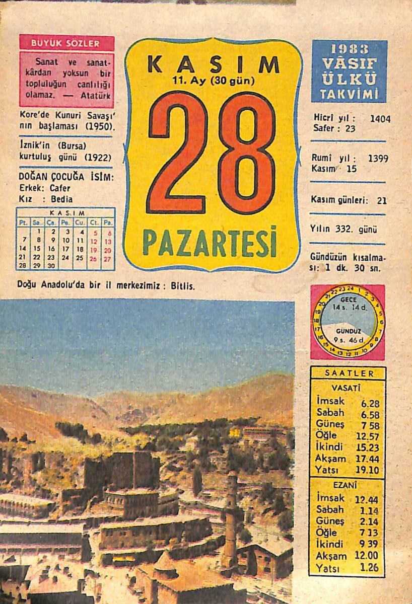 28 Kasım 1983 Takvim Yaprağı - Doğum Günü Hediyesi EFMN15933 - 1