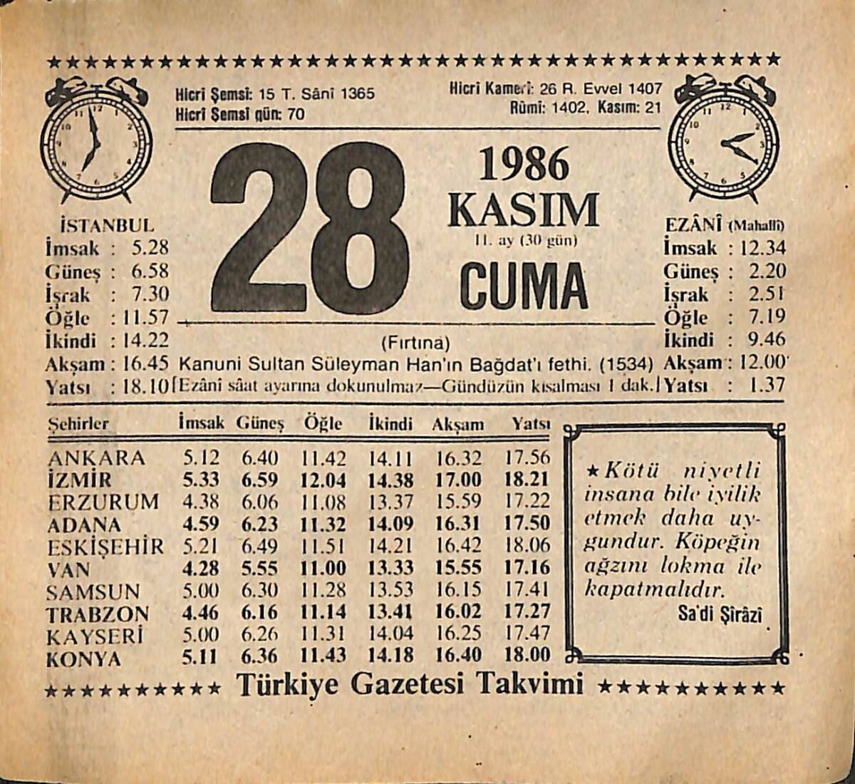 28 Kasım 1986 Takvim Yaprağı - Doğum Günü Hediyesi EFMN14875 - 1