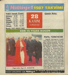28 Kasım 1987 Takvim Yaprağı - Doğum Günü Hediyesi EFM(N)11851 - Gökçekoleksiyon