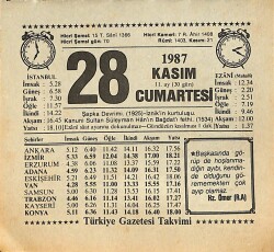 28 Kasım 1987 Takvim Yaprağı - Doğum Günü Hediyesi EFMN15013 - Gökçekoleksiyon