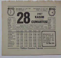 28 Kasım 1987 Takvim Yaprağı - Doğum Günü Hediyesi EFM(N)7167 - Gökçekoleksiyon