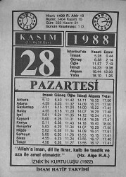 28 Kasım 1988 Takvim Yaprağı - Doğum Günü Hediyesi EFMN14602 - Gökçekoleksiyon