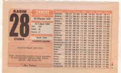 28 Kasım 2008 Takvim Yaprağı EFM(N)3824 - 2