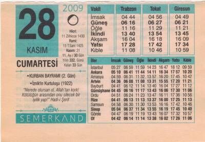 28 Kasım 2009 Takvim Yaprağı EFM(N)3852 - 1