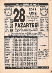 28 Kasım 2011 Takvim Yaprağı - Doğum Günü Hediyesi EFMN15261 - Gökçekoleksiyon