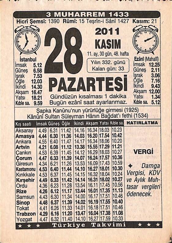 28 Kasım 2011 Takvim Yaprağı - Doğum Günü Hediyesi EFMN15261 - 1