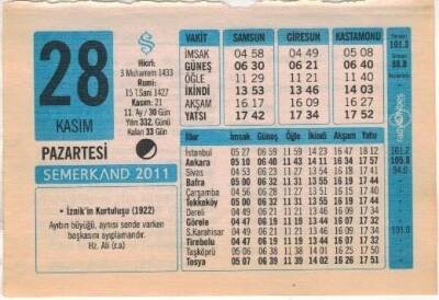 28 Kasım 2011 Takvim Yaprağı EFM(N)1377 - 1