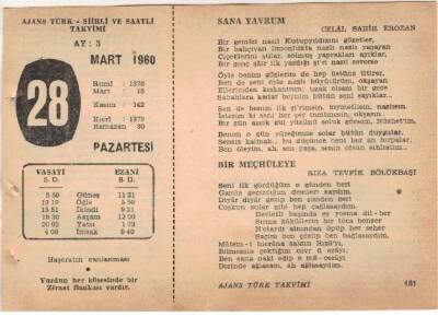 28 Mart 1960 Ajans Türk Takvim Yaprağı (Şiirli Saatli) EFM(N)1554 - 4