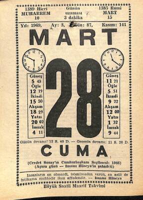 28 Mart 1969 Takvim Yaprağı - Doğum Günü Hediyesi EFM(N)10990 - 1