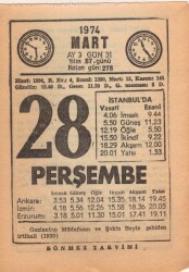 28 Mart 1974 Takvim Yaprağı EFM(N)5907 - Gökçekoleksiyon