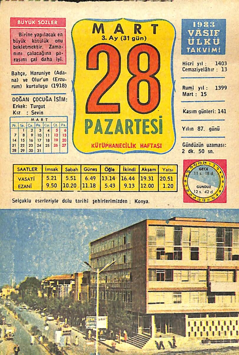 28 Mart 1983 Takvim Yaprağı - Doğum Günü Hediyesi EFMN15023 - 1