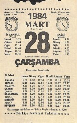 28 Mart 1984 Takvim Yaprağı - Doğum Günü Hediyesi EFM(N)11313 - Gökçekoleksiyon