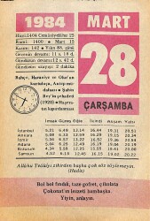 28 Mart 1984 Takvim Yaprağı - Doğum Günü Hediyesi EFM(N)12655 - Gökçekoleksiyon
