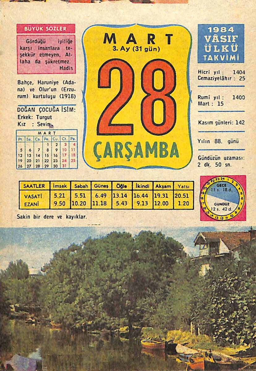 28 Mart 1984 Takvim Yaprağı - Doğum Günü Hediyesi EFMN15197 - 1