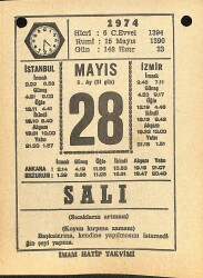 28 Mayıs 1974 Takvim Yaprağı - Doğum Günü Hediyesi EFM(N)11978 - Gökçekoleksiyon