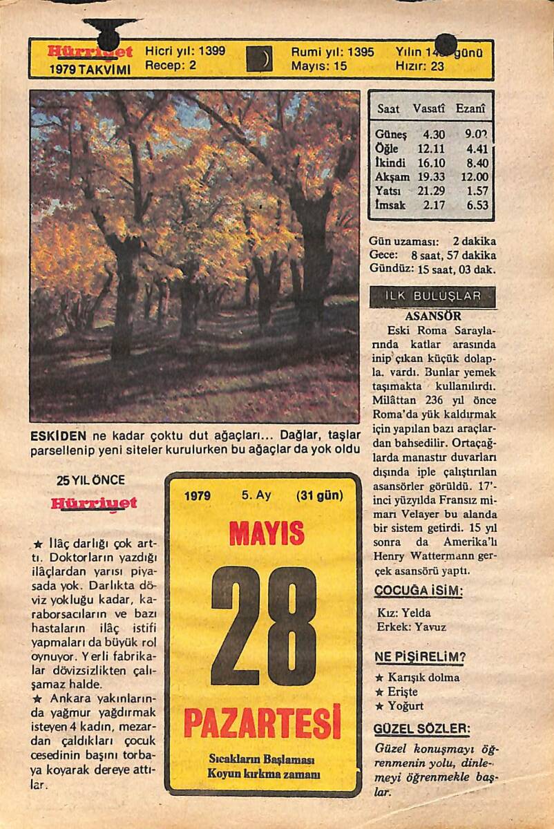28 Mayıs 1979 Takvim Yaprağı - Doğum Günü Hediyesi EFMN14474 - 1