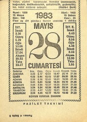 28 Mayıs 1983 Takvim Yaprağı - Doğum Günü Hediyesi EFM(N)12149 - Gökçekoleksiyon