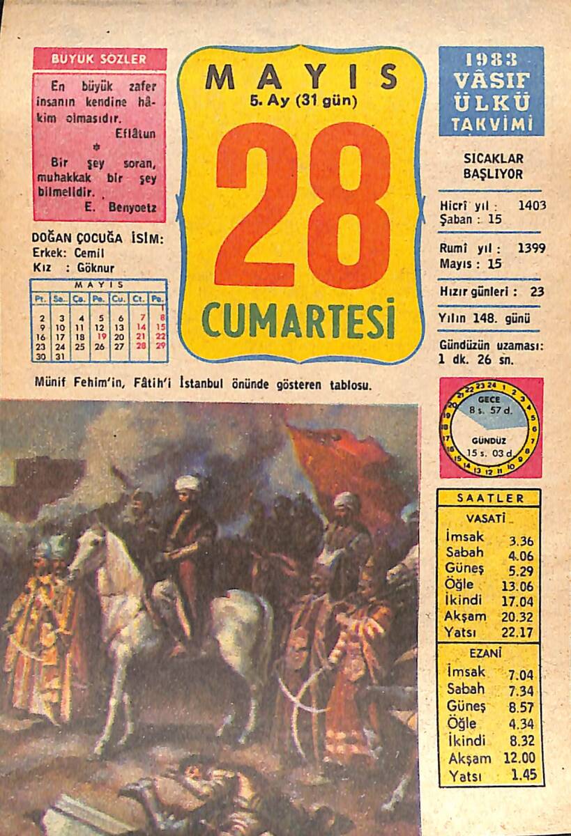 28 Mayıs 1983 Takvim Yaprağı - Doğum Günü Hediyesi EFMN15104 - 1