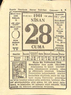 28 Nisan 1961 Takvim Yaprağı - Doğum Günü Hediyesi EFM(N)11154 - 1