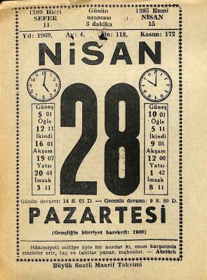28 Nisan 1969 Takvim Yaprağı - Doğum Günü Hediyesi EFM(N)11115 - 1