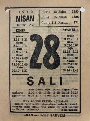 28 Nisan 1970 Takvim Yaprağı - Doğum Günü Hediyesi EFM(N)8283 - 2