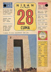 28 Nisan 1972 Takvim Yaprağı - Doğum Günü Hediyesi EFM(N)12257 - Gökçekoleksiyon
