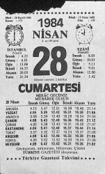 28 Nisan 1984 Takvim Yaprağı - Doğum Günü Hediyesi EFM(N)11326 - Gökçekoleksiyon