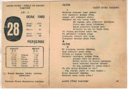 28 Ocak 1960 Ajans Türk Takvim Yaprağı(Şiirli Saatli) EFM(N)1480 - 3