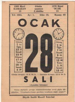 28 Ocak 1964 Takvim Yaprağı EFM(N)4550 - 1