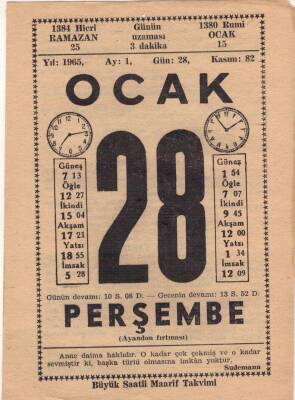28 Ocak 1965 Takvim Yaprağı EFM(N)4524 - 1