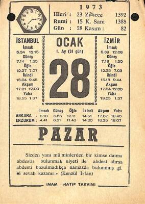 28 Ocak 1973 Takvim Yaprağı - Doğum Günü Hediyesi EFM(N)10836 - 2