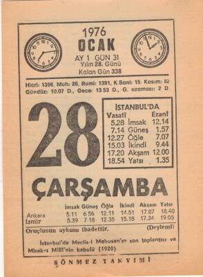 28 Ocak 1976 Takvim Yaprağı EFM(N)4829 - 1
