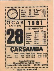 28 Ocak 1981 Takvim Yaprağı EFM(N)4674 - Gökçekoleksiyon