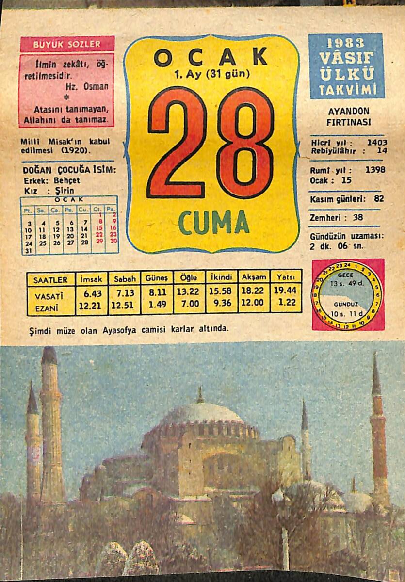 28 Ocak 1983 Takvim Yaprağı - Doğum Günü Hediyesi EFMN15082 - 1