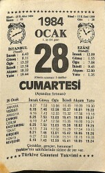 28 Ocak 1984 Takvim Yaprağı - Doğum Günü Hediyesi EFM(N)11812 - Gökçekoleksiyon
