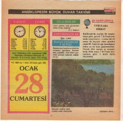 28 Ocak 1984 Takvim Yaprağı EFM(N)4643 - Gökçekoleksiyon