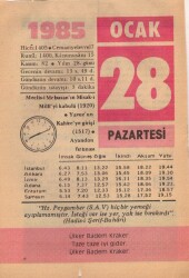 28 Ocak 1985 Takvim Yaprağı EFM(N)4798 - Gökçekoleksiyon