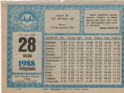 28 Ocak 1988 Takvim Yaprağı EFM(N)4922 - Gökçekoleksiyon