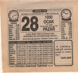 28 Ocak 1990 Takvim Yaprağı EFM(N)4705 - Gökçekoleksiyon