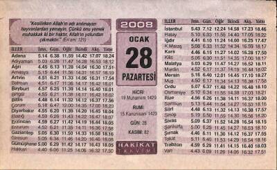 28 Ocak 2008 Takvim Yaprağı - Doğum Günü Hediyesi EFM(N)7493 - 1
