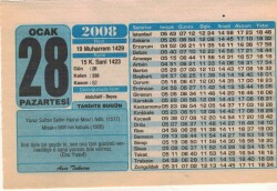 28 Ocak 2008 Takvim Yaprağı EFM(N)4953 - Gökçekoleksiyon