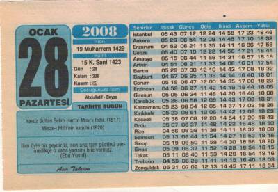 28 Ocak 2008 Takvim Yaprağı EFM(N)4953 - 1