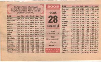 28 Ocak 2008 Takvim Yaprağı EFM(N)5015 - 1