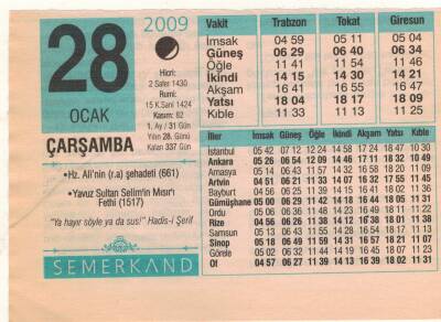 28 Ocak 2009 Takvim Yaprağı EFM(N)4984 - 1